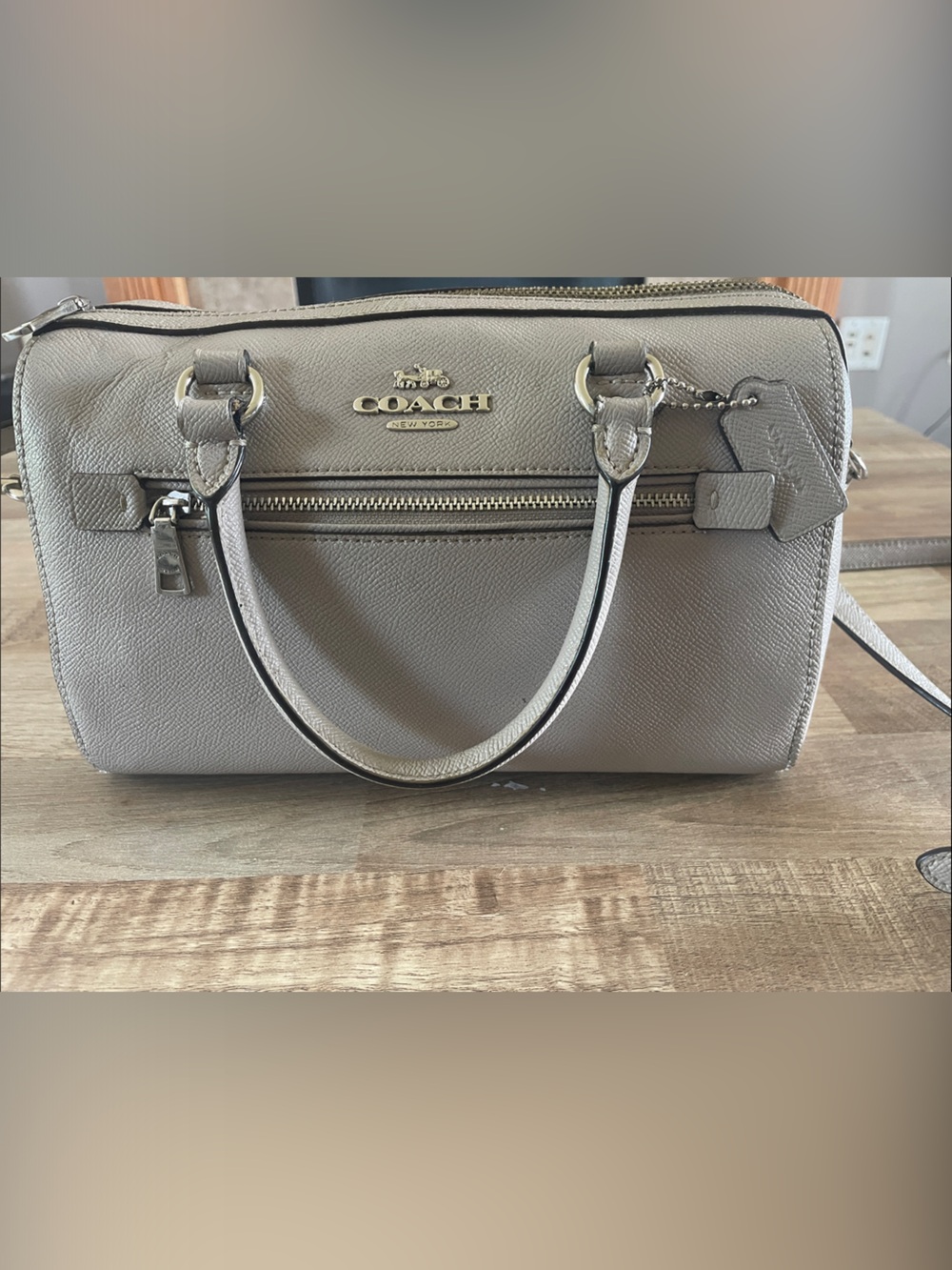 Coach Pebbled Leather Satchel in Taupe Gray with Silver Hardware